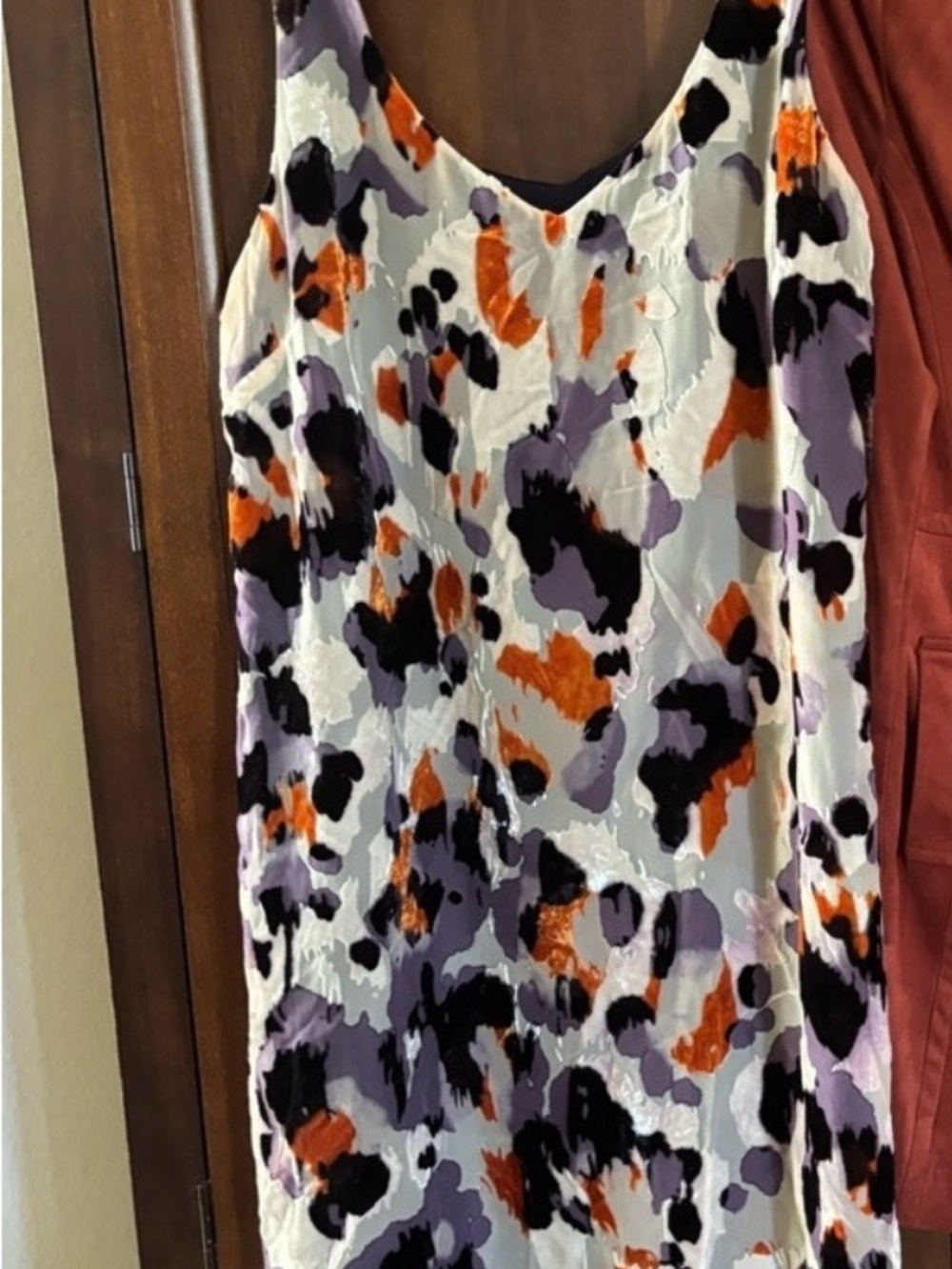 CAbi Abstract Spot Strapless Slip Dress - White, Black, Lavender & Orange